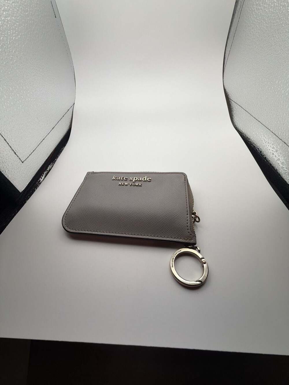 Kate Spade New York Saffiano Leather L-Zip Card Holder Wallet with Key Ring